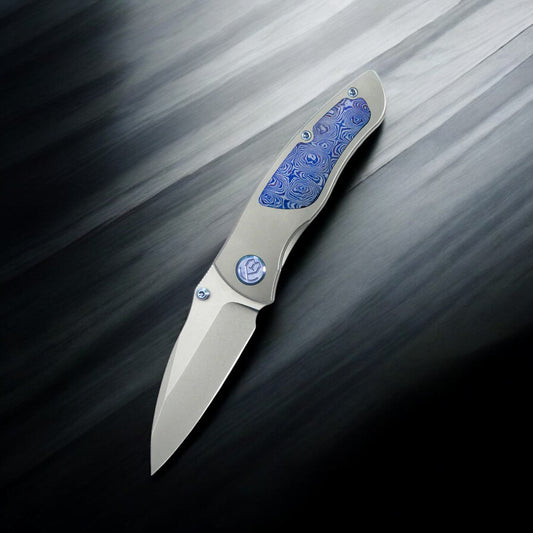 KB Knives KB258D Vertigo Frame Lock Folding Knife Titanium with Timascus inlays Inlays 3.11" Stonewash CPM S35VN Blade