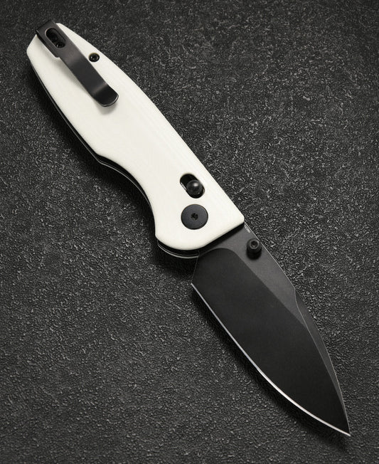 CMB Predator Axis Lock Folding Knife - 3.42" D2 Black Blade, White G10 Handle