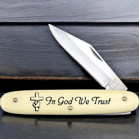 Frost NB6 In God We Trust Knife Folding Pocket Knife with Yellow Synthetic Handle