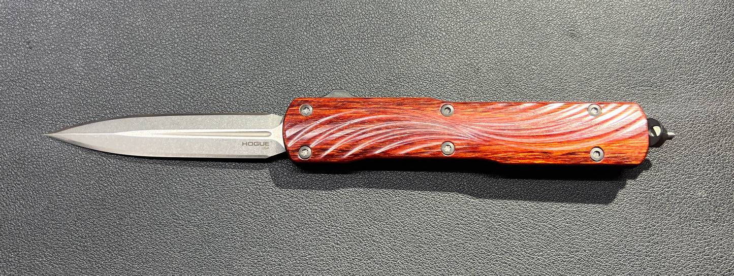 Hogue Collector Series Counterstrike OTF AUTO Knife 3.35" CPM-MagnaCut Stonewashed Double-Edge Dagger Blade, Cocobolo Wood and Black Aluminum Handles - 34891-LIM Blade Show Special