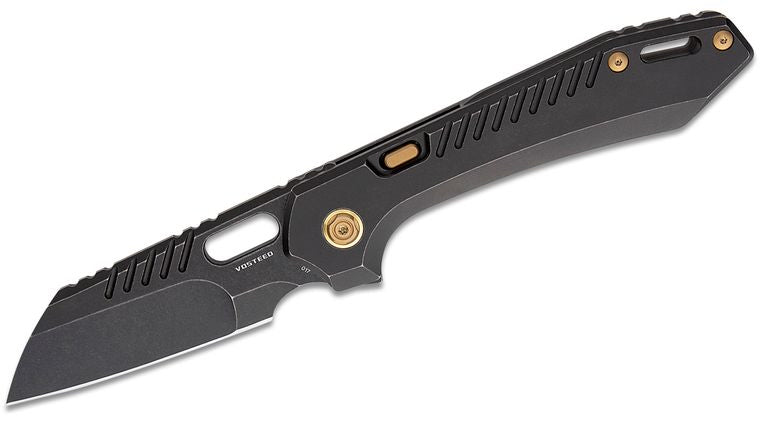Vosteed Knives RSKAOS Top Liner Lock Flipper Knife 3.3" M390 Black Stonewashed Sheepsfoot Blade, Black Stonewashed Titanium Handles, Hard Case - MHET3 - Serial # 24