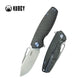 Kubey Tityus Frame Lock Flipper Folding Knife Flame Pattern Titanium Handle 3.39" Beadblast 14C28N