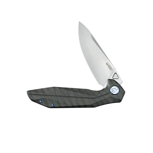 Kubey Nova Frame Lock Flipper Folding Knife Flame 6AL4V Titanium Handle 3.66" Bead Blasted 14C28N KB235G