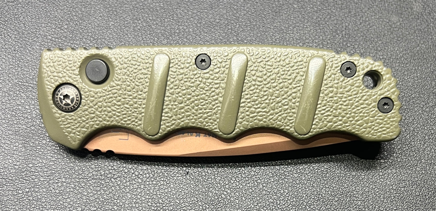 Boker Desert Warrior Kalashnikov Tanto Automatic Knife Green (3.25" D2 Copper)