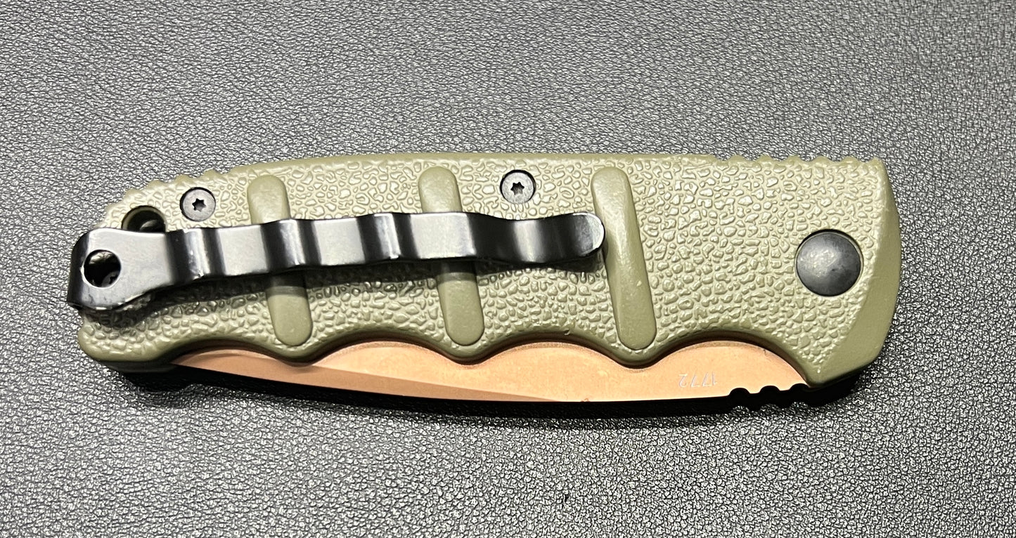 Boker Desert Warrior Kalashnikov Tanto Automatic Knife Green (3.25" D2 Copper)