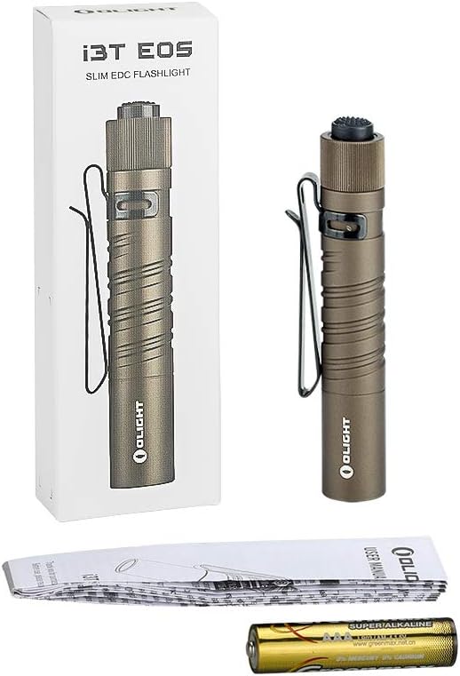 OLIGHT I3T EOS 180 Lumens Dual-Output Slim EDC Flashlight (FDE) for Camping and Hiking, Tail Switch Flashlight with AAA Battery