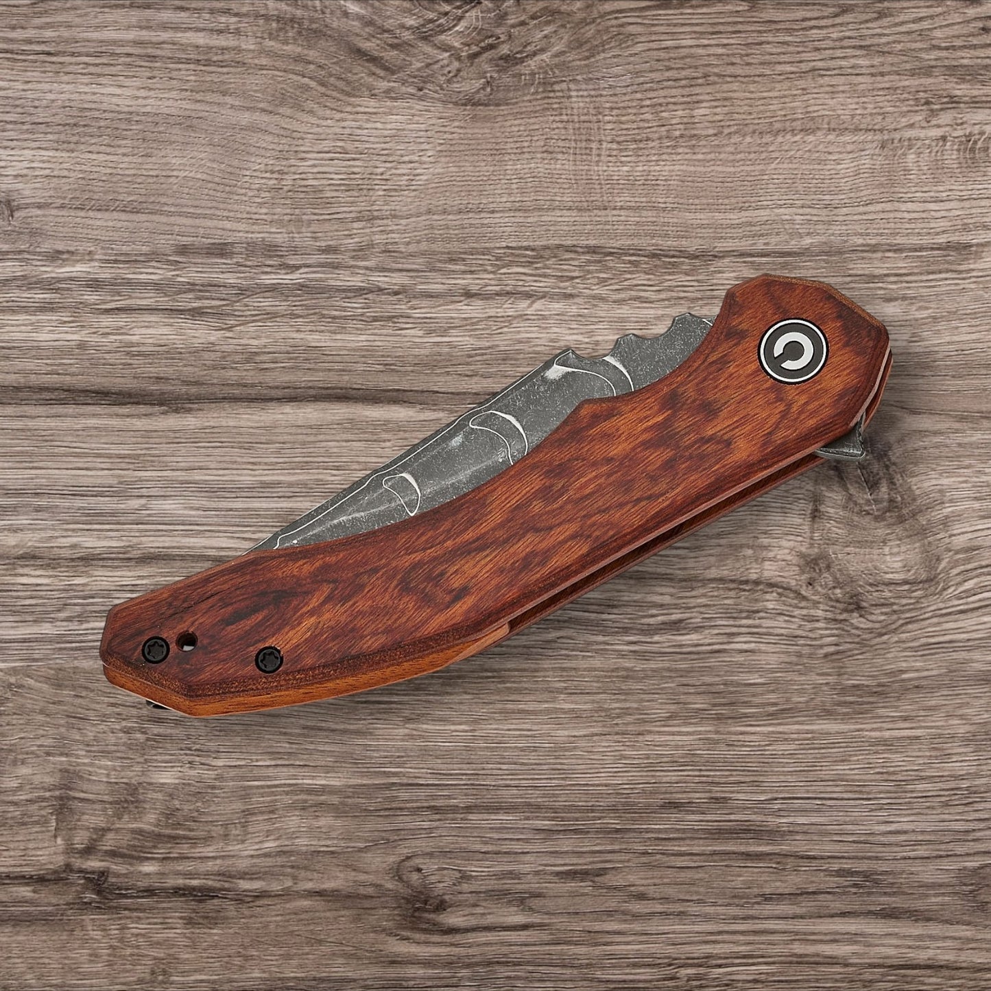 CIVIVI Knives Bryan Montalvo Bluetick Nested Liner Lock Flipper Knife 3.47" Damascus Drop Point Blade, Milled Guibourtia Wood Handles - C23050-DS1