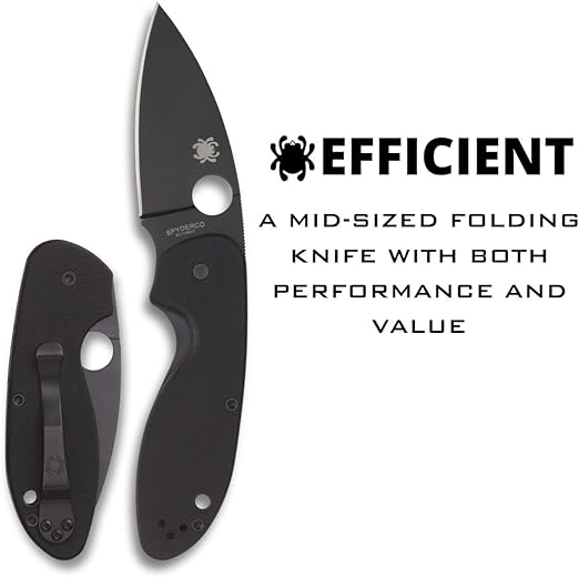 Spyderco Efficient Folding Knife 2.98" Black Oxide Plain Blade, Black G10 Handles - C216GPBBK