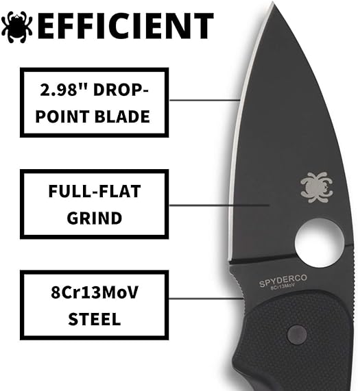 Spyderco Efficient Folding Knife 2.98" Black Oxide Plain Blade, Black G10 Handles - C216GPBBK