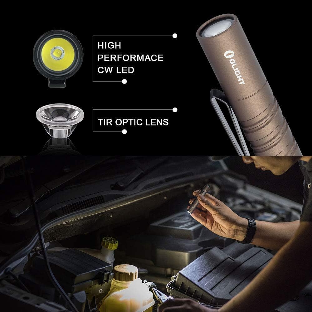 OLIGHT I3T EOS 180 Lumens Dual-Output Slim EDC Flashlight (FDE) for Camping and Hiking, Tail Switch Flashlight with AAA Battery