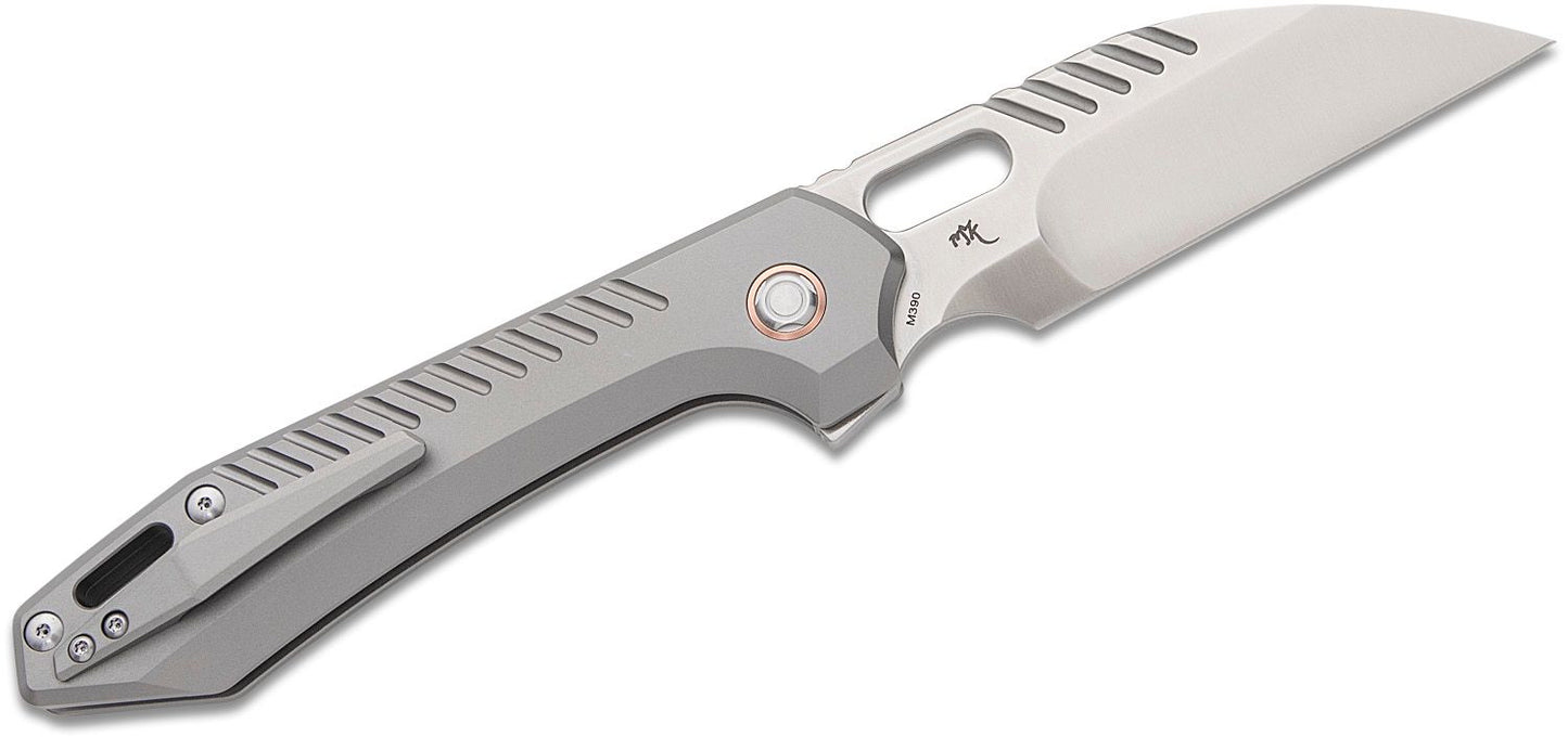 Vosteed Knives RSKAOS Mayhem Top Liner Lock Flipper Knife 3.46" M390 Satin Wharncliffe Blade, Titanium Handles, Hard Case - MHET2