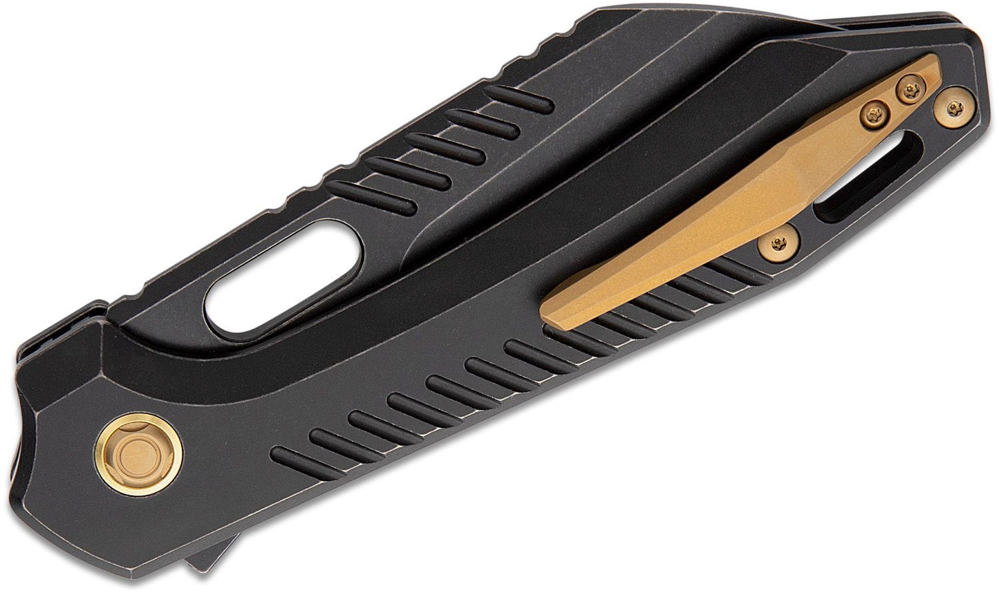 Vosteed Knives RSKAOS Top Liner Lock Flipper Knife 3.3" M390 Black Stonewashed Sheepsfoot Blade, Black Stonewashed Titanium Handles, Hard Case - MHET3 - Serial # 24