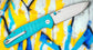 Bestech Knives Bestechman Goodboy Button Lock Folding Knife 3.54" D2 Satin Drop Point Blade, Tiffany Blue G10 Handles, Liner Lock - BMK04B