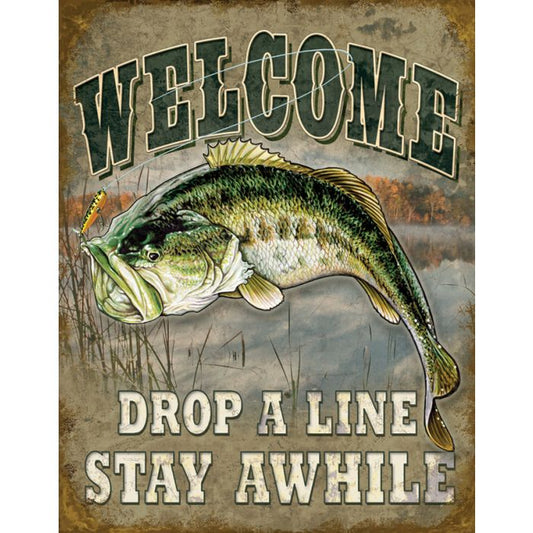 Welcome Bass Fishing - Metal Sign 12 1/2" x 16".