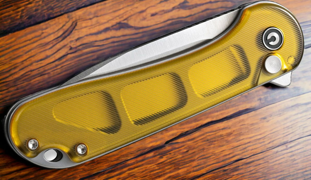 CIVIVI Knives Button Lock Elementum II Flipper Knife 2.96" Nitro-V Satin Drop Point Blade, Polished Ultem Handles - C18062P-7