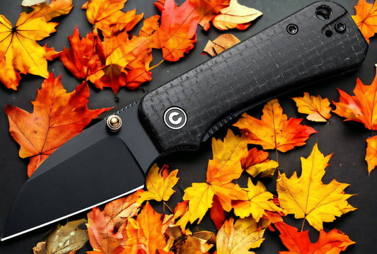 CIVIVI Knives C19068SC-1 Ben Petersen Baby Banter Folding Knife 2.32" Nitro-V Black Wharncliffe Blade, Black Burlap Micarta Handles, Liner Lock