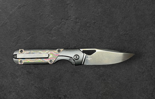 Kizer Cutlery Jonathan Styles Mini Militaw Frame Lock Front Flipper Knife 2.82" M390 Black Drop Point Blade, Contoured Black Titanium Handles with 80's CamoCarbon Inlays - Ki3634SA1