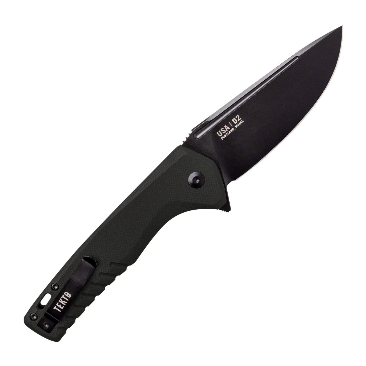 TEKTO F3 CHARLIE BUTTON LOCK FOLDING KNIFE BLACK G10 HANDLE D2 DROP POINT PLAIN BLACK BLADE