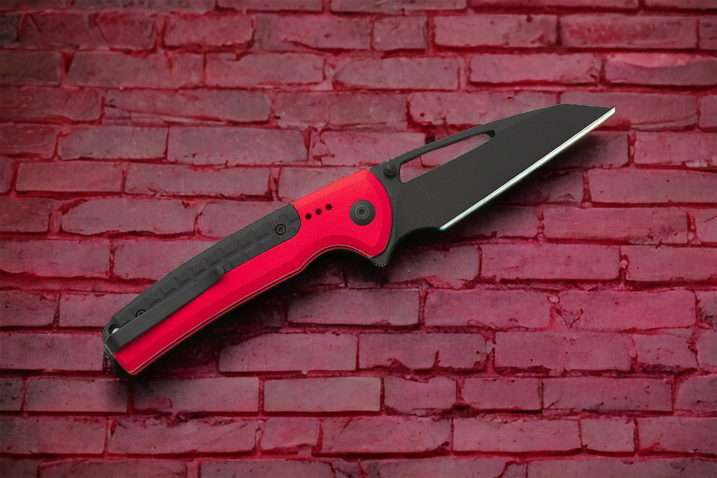 CIVIVI Knives Sentinel Strike Button Lock Flipper Knife 3.7" K110 (D2) Black Reverse Tanto Blade, Red Aluminum Handles with Black FRN Inlay - C22025B-1