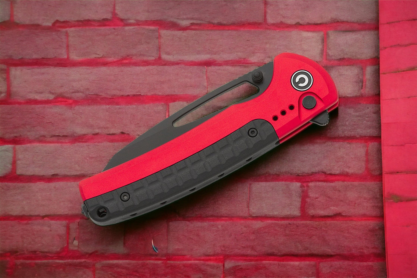 CIVIVI Knives Sentinel Strike Button Lock Flipper Knife 3.7" K110 (D2) Black Reverse Tanto Blade, Red Aluminum Handles with Black FRN Inlay - C22025B-1