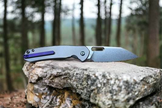 CJRB PYRITE BUTTON LOCK TITANIUM HANDLE AR-RPM9 WHARNCLIFFE PLAIN BLADE J1925ATI WITH Ti PURPLE CLIP