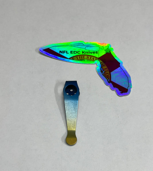 Titanium Deep Carry Pocket Clip Anodized Blue-Yellow Fade - Spyderco Three Hole PM2 PM3