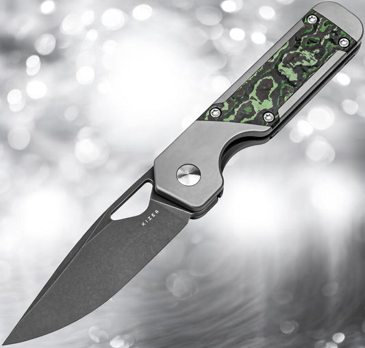 Kizer Cutlery Mini Militaw Framelock Titanium & Jungle Wear Carbon Fiber Folding S45VN Knife 3634SA2