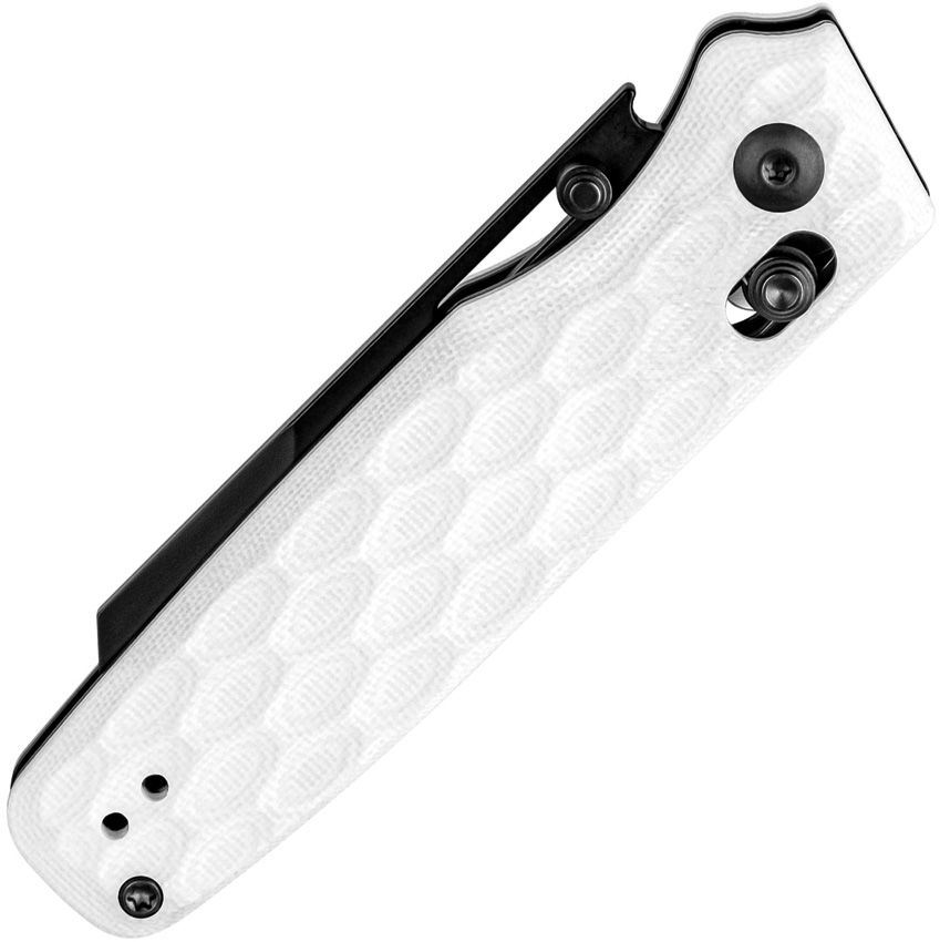 Kizer Cutlery Vanguard Nick Consoli Task Clutch Lock Folding Knife 3.04" Nitro-V Black Reverse Tanto Blade, Milled White G10 Handles, Reversible Clip, AXIS/Crossbar Lock - V3641A1