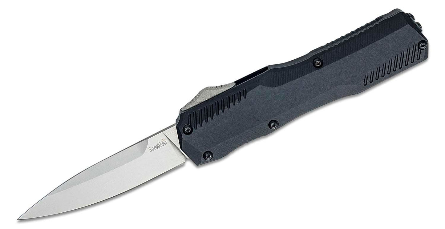 Kershaw 9000 Matt Diskin Livewire OTF AUTO Knife 3.3" CPM-20CV Satin Spear Point Blade, Black Aluminum Handles, Reversible Clip