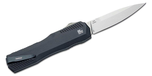 Kershaw 9000 Matt Diskin Livewire OTF AUTO Knife 3.3" CPM-20CV Satin Spear Point Blade, Black Aluminum Handles, Reversible Clip