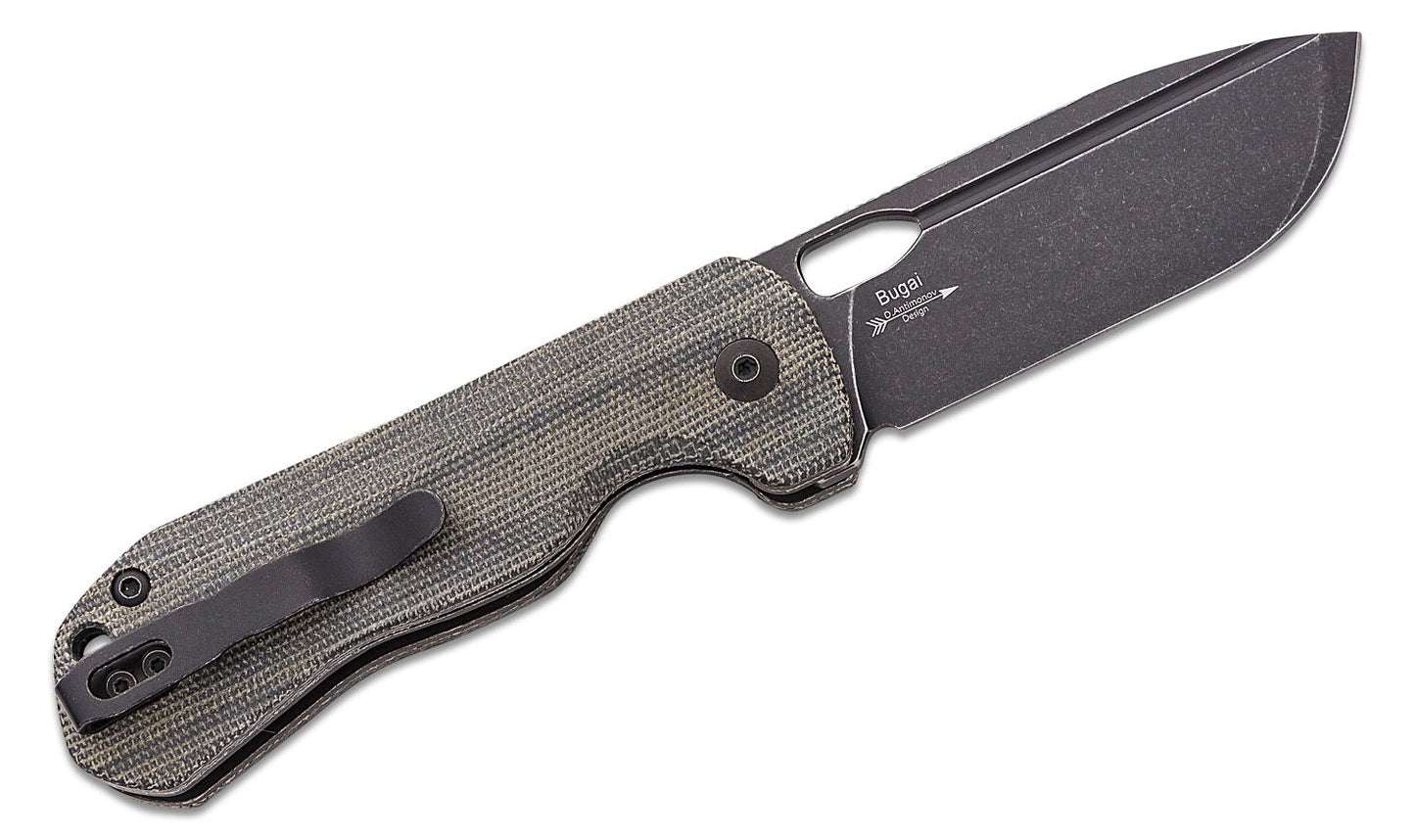 Kizer Cutlery Vanguard Bugai Folding Knife 3.11" CPM-3V Black Drop Point Blade, Black Micarta Handles - V3627A1