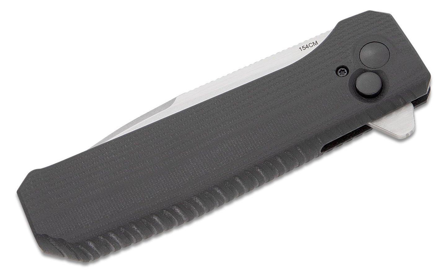 Kizer Cutlery Vanguard Azo Brat Button Lock Flipper Knife 3.5" 154CM Stonewashed Drop Point Blade, Black Integral G10 Handle - V3630C1