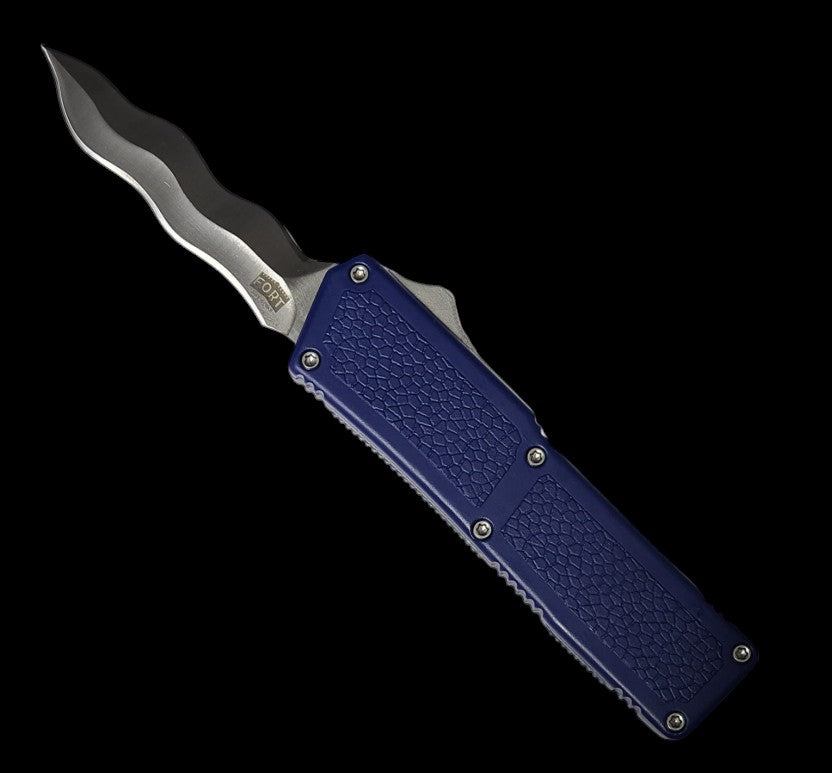 Lightning Blue D/A OTF Automatic Knife (3.25" Silver Kris)