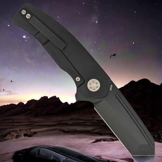 BEANS BLADES Mini Warrior M390 Black PVD Tanto Blade with RK08D Mars Handle (BBBWFCARBONMARS)