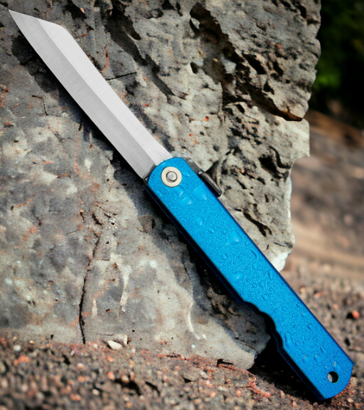 Higonokami O28 Mizushibuki Splash Folder Knife with Blue Stainless Handle