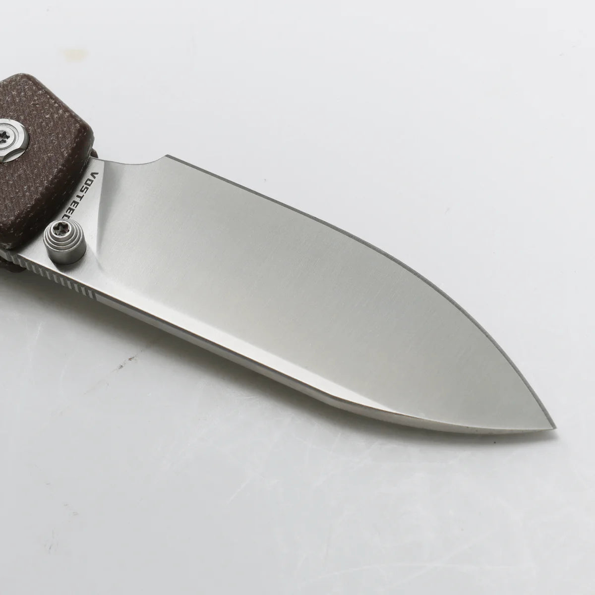 Vosteed Knives Raccoon - Cross-Bar Lock Knife (3.25" 14C28N Satin Blade & Brown Micarta Handle) - RCCB32VTMZ