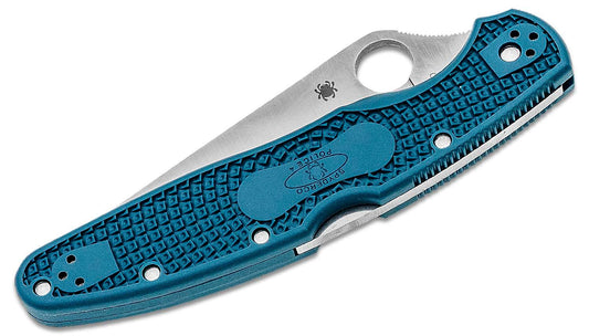 Spyderco Police 4 Lightweight Folding Knife 4.38" K390 Satin Plain Blade, Blue FRN Handles - C07FP4K390 - SETI