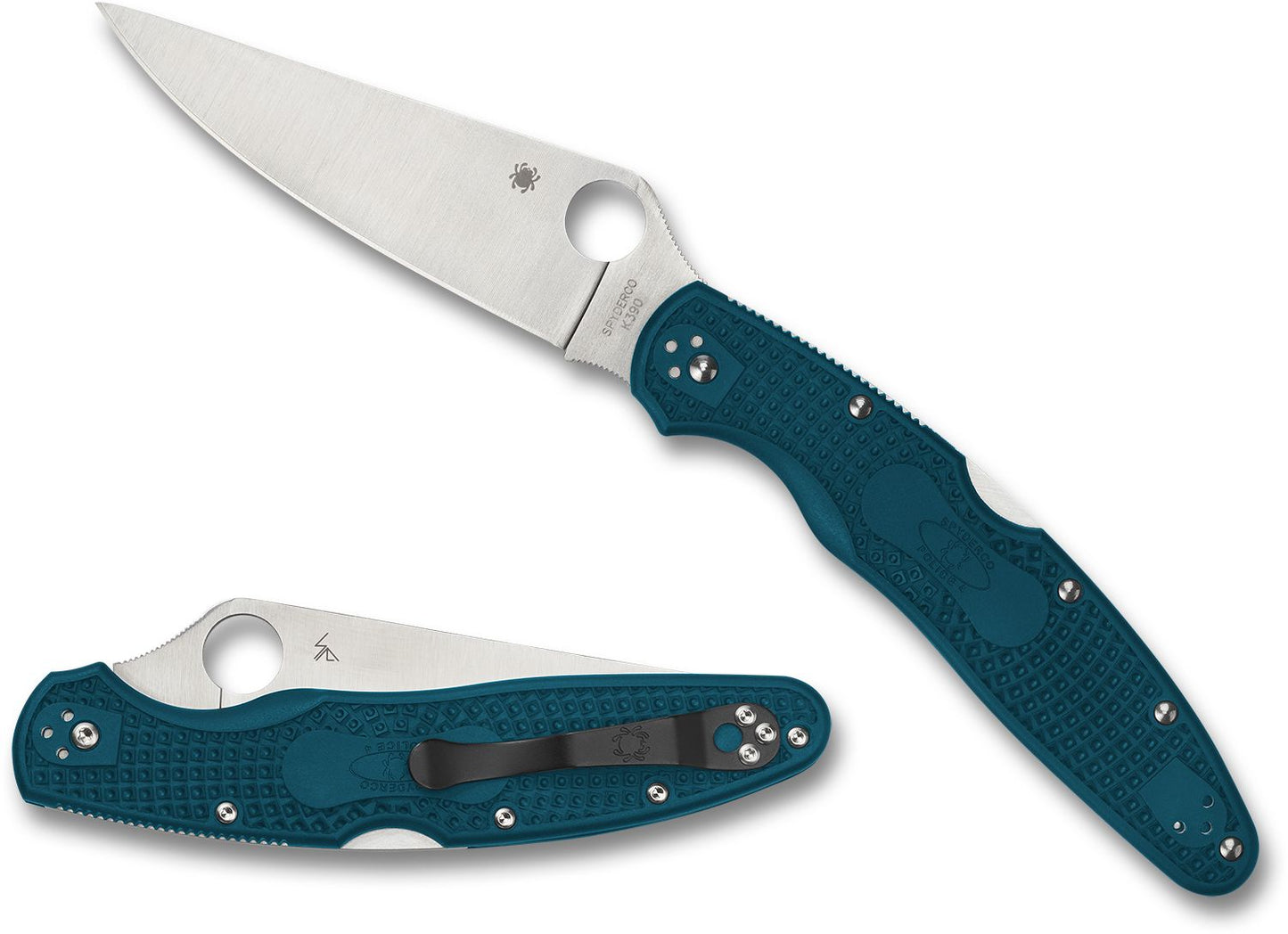 Spyderco Police 4 Lightweight Folding Knife 4.38" K390 Satin Plain Blade, Blue FRN Handles - C07FP4K390 - SETI