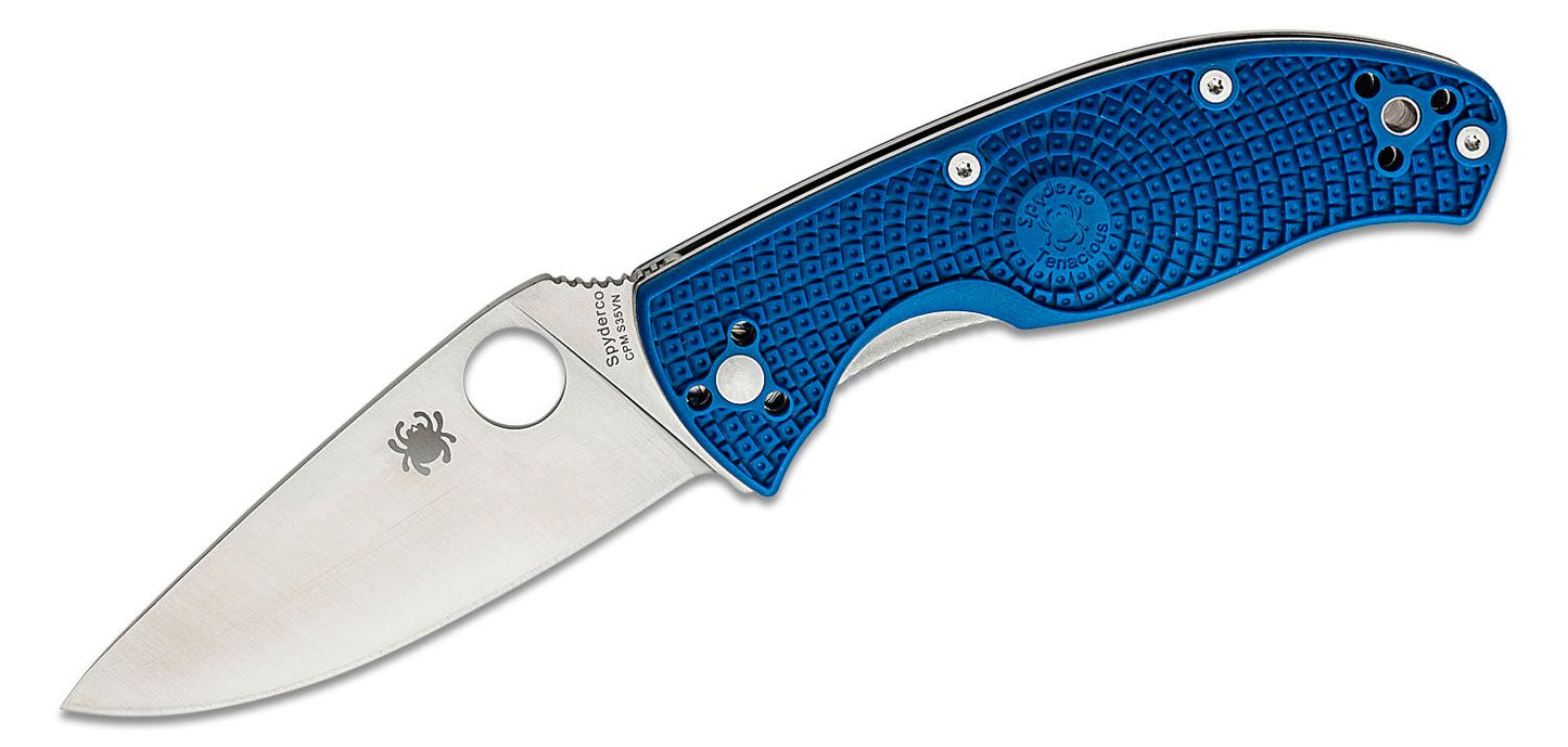 Spyderco Tenacious Lightweight Folding Knife 3.39" S35VN Satin Plain Blade, Blue FRN Handles - C122PBL