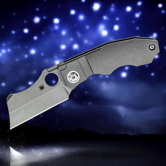 Spyderco Stovepipe Folding Knife 2.78" CPM-20CV Dark Stonewashed Cleaver Blade, Dark Titanium Handles, Frame Lock - C260TIP