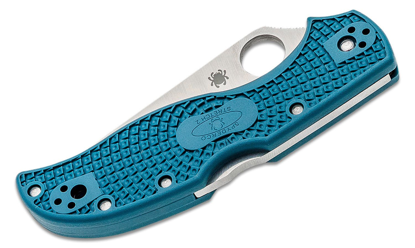 Spyderco Stretch 2 Lightweight Folding Knife 3.45" K390 Satin Plain Blade, Blue FRN Handles - C90FP2K390 - SETI