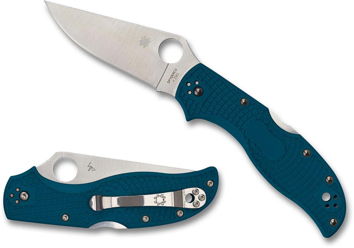 Spyderco Stretch 2 Lightweight Folding Knife 3.45" K390 Satin Plain Blade, Blue FRN Handles - C90FP2K390 - SETI