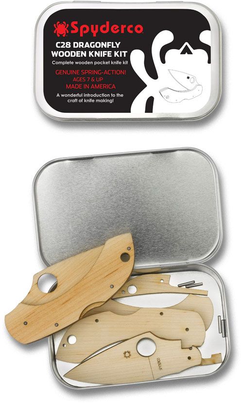 Spyderco Dragonfly C28 Wooden Folding Knife Kit, Gift Tin - WDKIT1