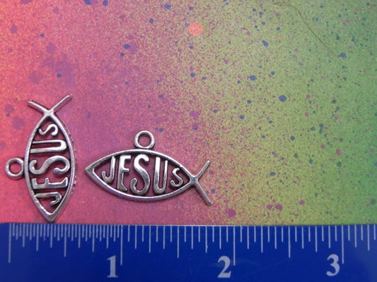 JESUS Pendant Christian Fish Symbol Charms Religious Ichthys Pendant Silver - 2 Pack