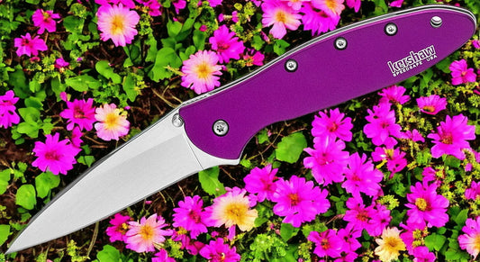 Kershaw 1660PUR Ken Onion Leek Flipper Knife 3" Bead Blast Plain Blade, Purple Aluminum Handles, Liner Lock