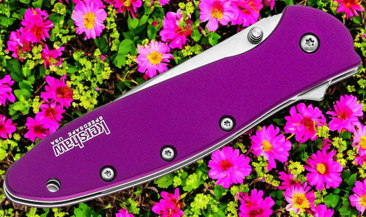 Kershaw 1660PUR Ken Onion Leek Flipper Knife 3" Bead Blast Plain Blade, Purple Aluminum Handles, Liner Lock