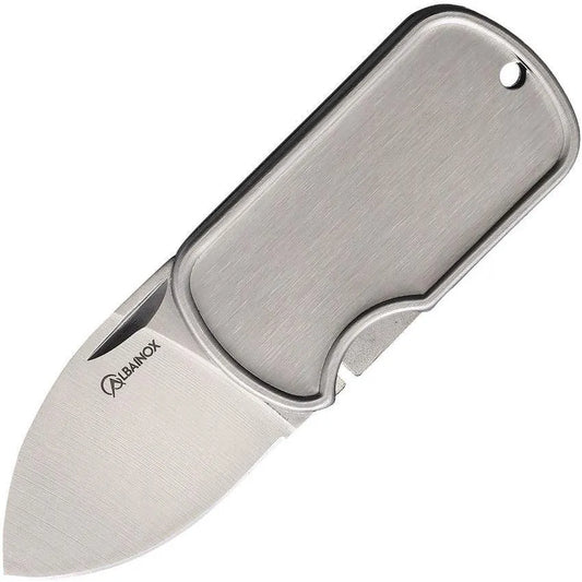 Albainox 18654 Dog Tag Framelock Knife Brushed Stainless Handles