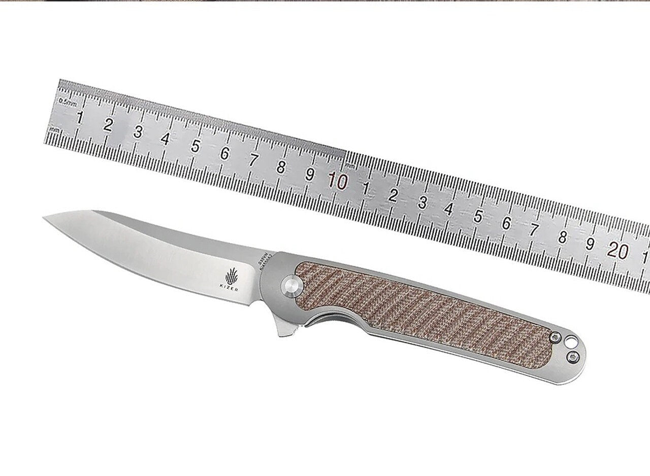 Kizer Cutlery Clutch Ki4556A3, 3.3" CPM-S35VN Satin Modified Drop Point Blade, Tan Micarta Handles