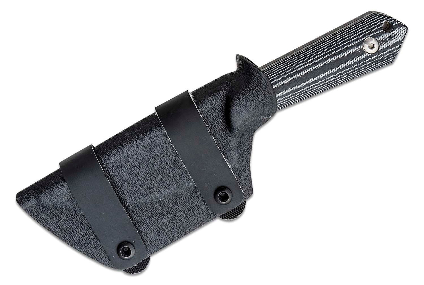 Kizer Cutlery 1040 Maverick Customs Harpoon Fixed Blade Knife 3.875" Black D2, Black Micarta Handles and Kydex Sheath