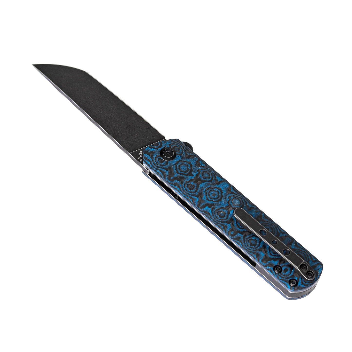 Kansept Knives Foosa Slip Joint Knife Black/Blue Rose Carbon Fiber (3" Black SW)